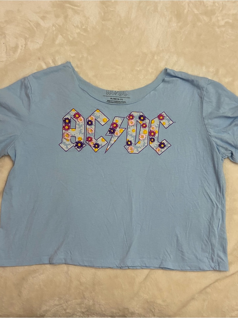 AC/DC Sky Blue Tee with Floral Logo junior XL